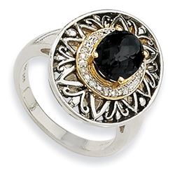 Sterling Silver W/14K 6X9mm Onyx & 1/20Ct. Diamond Ring