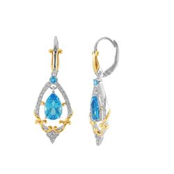 TT STERLING SILVER GOLDPLATED SWISS BLUE TOPAZ / WHITE TOPAZ LEVERBK EARRINGS (#8021MUL)