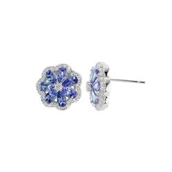 SS TANZANITE / WHITE TOPAZ FLOWER EARRINGS (#9224TWT)