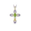 Image 1 : TT STERLING SILVER GOLDPLATED PERIDOT / AMETHYST / WHITE TOPAZ CROSS PENDANT (#8024MUL)