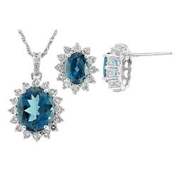 SS LONDON BLUE TOPAZ / WHITE TOPAZ PENDANT/EARRINGS SET (#525LDNWT)