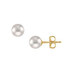 Freshwater Cultured Pearl Stud Earrings : 14K Yellow Gold – 8 MM