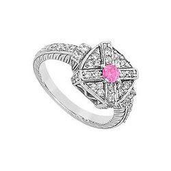 Pink Sapphire And Diamond Ring : 14K White Gold - 0.75 CT TGW