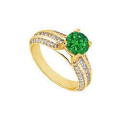 Emerald And Diamond Engagement Ring : 14K Yellow Gold - 1.25 CT TGW