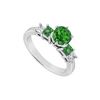 Diamond And Emerald Engagement Ring : 14K White Gold - 1.50 CT TGW
