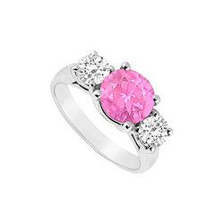 Three Stone Pink Sapphire And Diamond Ring : 14K White Gold - 2.50 TGW