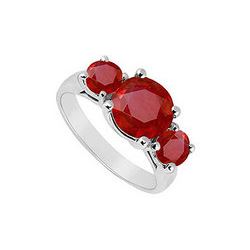 Three Stone Ruby Ring : 14K White Gold - 3.00 CT TGW