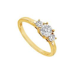 Three Stone Diamond Engagement Ring : 14K Yellow Gold - 0.75 CT Diamonds