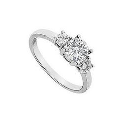 Three Stone Diamond Engagement Ring : 18K White Gold - 1.00 CT Diamonds