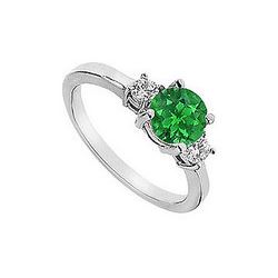 Emerald And Diamond Engagement Ring : 14K White Gold - 1.25 CT TGW