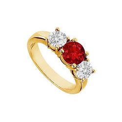 Ruby And Diamond Engagement Ring : 14K Yellow Gold - 2.00 CT TGW