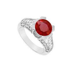 Ruby And Diamond Engagement Ring : 14K White Gold - 1.00 CT TGW