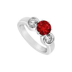 Ruby And Diamond Engagement Ring : 14K White Gold - 1.25 CT TGW