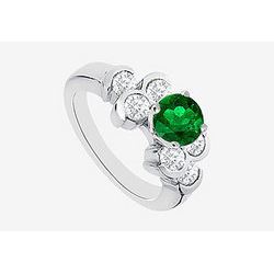 Diamond And Natural Emerald Engagement Ring In 14K White Gold 1.20 Carat TGW