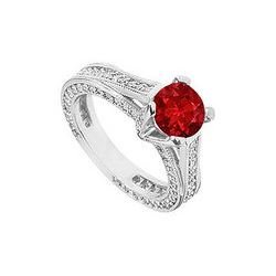 Ruby And Diamond Engagement Ring : 14K White Gold - 2.50 CT TGW