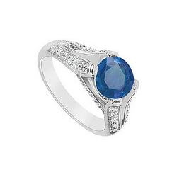 Sapphire And Diamond Engagement Ring : 14K White Gold - 2.50 CT TGW