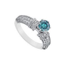Blue Diamond Engagement Ring : 14K White Gold - 1.00 CT Diamonds