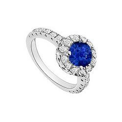 Sapphire And Diamond Halo Engagement Ring : 14K White Gold - 1.30 CT TGW