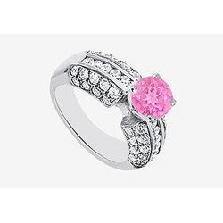 14K White Gold Diamond And Pink Sapphire Engagement Ring 1.80 Carat TGW