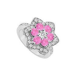 Diamond And Pink Sapphire Ring : 14K White Gold - 1.50 CT TGW