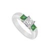 Image 1 : Three Stone Diamond And Emerald Ring : 14K White Gold - 0.33 CT TGW