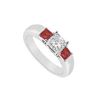 Image 1 : Three Stone Diamond And Ruby Ring : 14K White Gold - 0.33 CT TGW