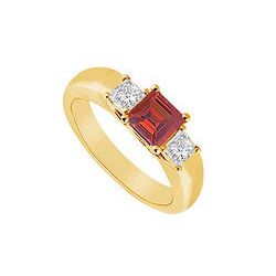 Three Stone Ruby And Diamond Ring : 14K Yellow Gold - 0.33 CT TGW