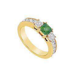 Emerald And Diamond Ring : 14K Yellow Gold - 1.00 CT TGW