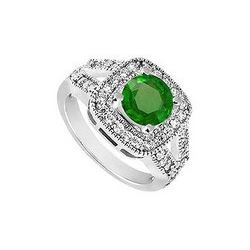 Emerald And Diamond Engagement Ring : 14K White Gold - 1.50 CT TGW