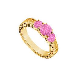 Pink Sapphire Three Stone Ring : 14K Yellow Gold - 0.33 CT TGW