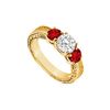 Image 1 : Three Stone Ruby And Diamond Ring : 14K Yellow Gold - 0.75 CT TGW