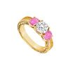 Image 1 : Three Stone Pink Sapphire And Diamond Ring : 14K Yellow Gold - 1.00 CT TGW