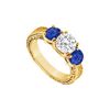 Image 1 : Three Stone Sapphire And Diamond Ring : 14K Yellow Gold - 1.25 CT TGW