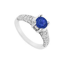 Sapphire And Diamond Engagement Ring : 14K White Gold - 1.25 CT TGW