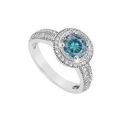 Blue Diamond Engagement Ring : 14K White Gold - 0.75 CT Diamonds