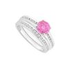 Pink Sapphire And Diamond Engagement Ring With Wedding Band Set : 14K White Gold - 0.75 CT TGW