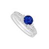 Sapphire And Diamond Engagement Ring With Wedding Band Set : 14K White Gold - 0.80 CT TGW