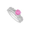 Pink Sapphire And Diamond Engagement Ring With Wedding Band Set : 14K White Gold - 0.50 CT TGW