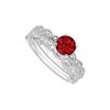 Ruby And Diamond Engagement Ring With Wedding Band Set : 14K White Gold - 0.50 CT TGW