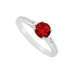 Ruby And Diamond Engagement Ring : 14K White Gold - 0.75 CT TGW