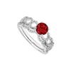 Image 1 : Ruby And Diamond Engagement Ring With Wedding Band Set : 14K White Gold - 0.75 CT TGW