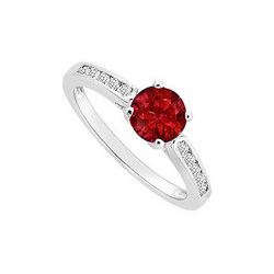 Ruby And Diamond Engagement Ring : 14K White Gold - 0.50 CT TGW