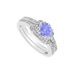 Tanzanite And Diamond Engagement Ring With Wedding Band Set : 14K White Gold - 0.60 CT TGW