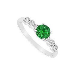 Emerald And Diamond Engagement Ring : 14K White Gold - 0.60 CT TGW