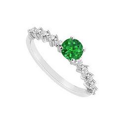 Emerald And Diamond Engagement Ring : 14K White Gold - 0.75 CT TGW