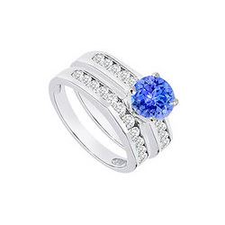 Tanzanite & Diamond Engagement Ring With Wedding Band Sets 14K White Gold  1.15 CT TGW