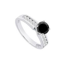 Black & White Diamond Engagement Ring 14K White Gold  0.80 CT TDW