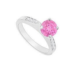 14K White Gold : Pink Sapphire And Diamond Engagement Ring 0.75 CT TGW