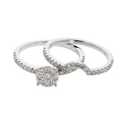 Genuine 0.65CTW Cluster Ring Set 14K White Gold