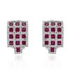 Image 1 : Checkered Ruby/Diamond Earrings In 14K White Gold | 288629